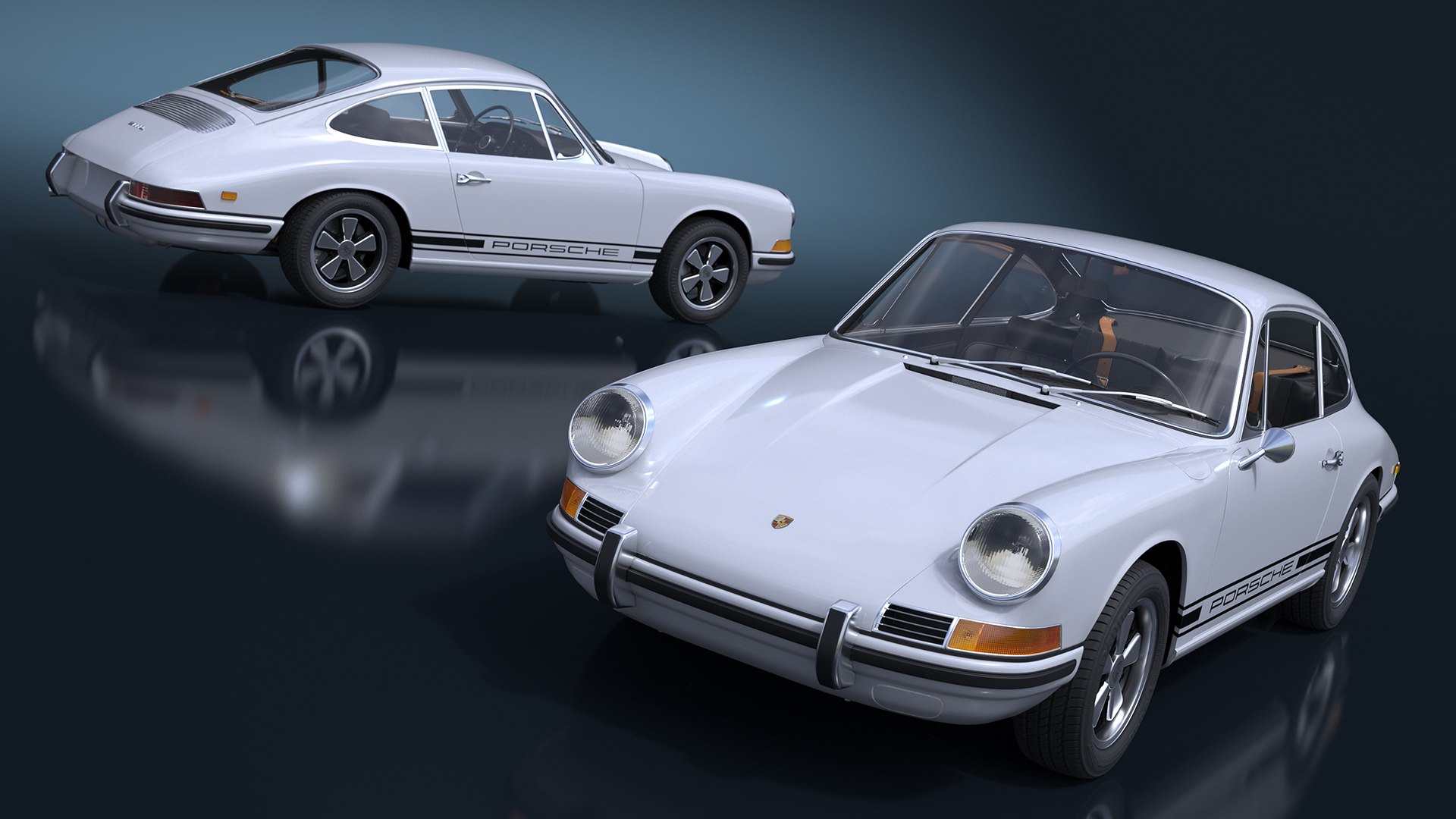 White Porsche 911 1968 3D model preview