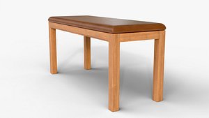 Wooden Bench with Leather Cushion Realistic 3D Model 3D