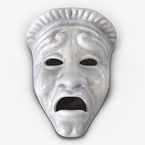 Theatre Tragedy Mask White Marble 3D Model