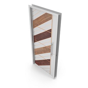 Modern Design White Metal Steel Door with Wooden Details model 3D model