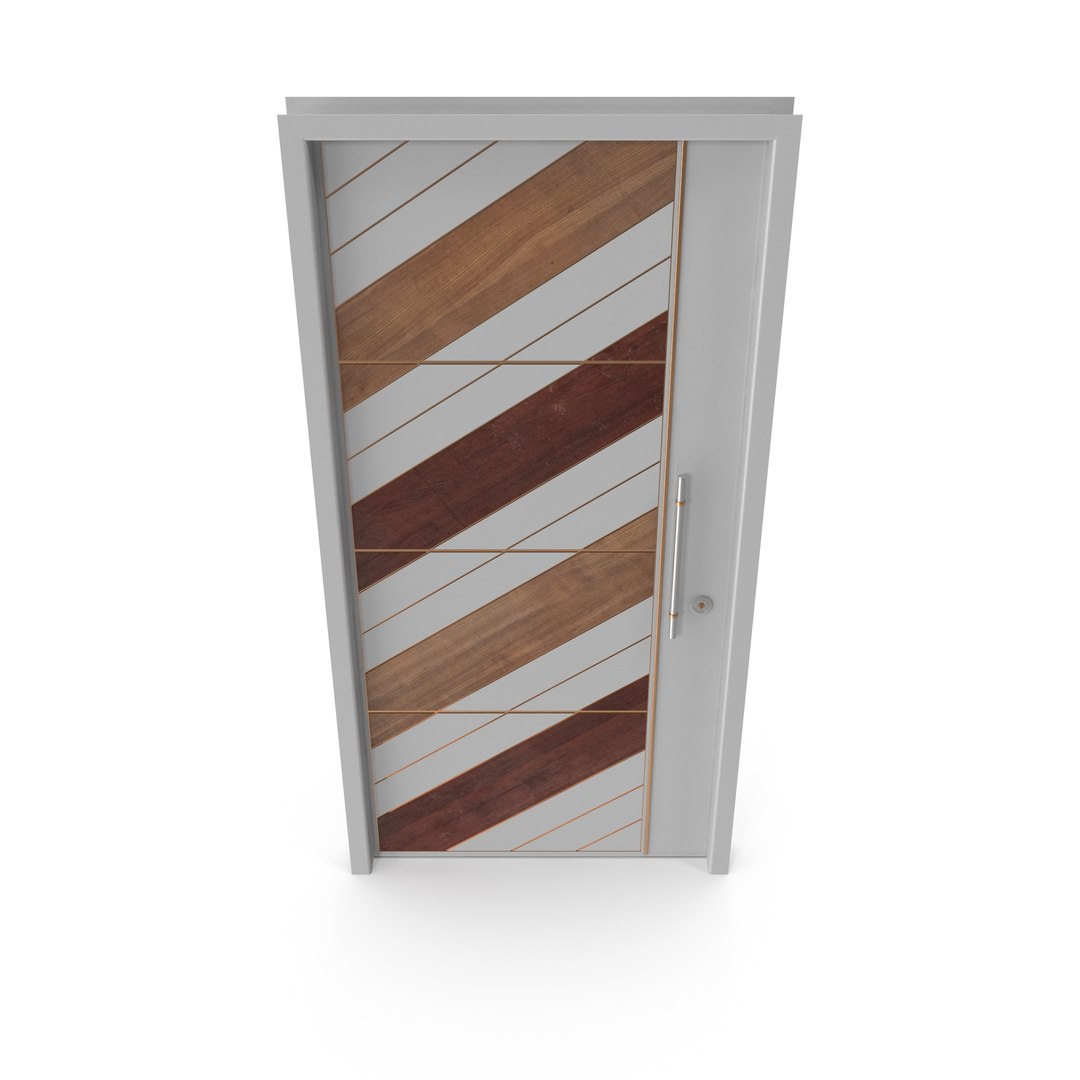 Modern Design White Metal Steel Door With Wooden Details Model 3D Model ...