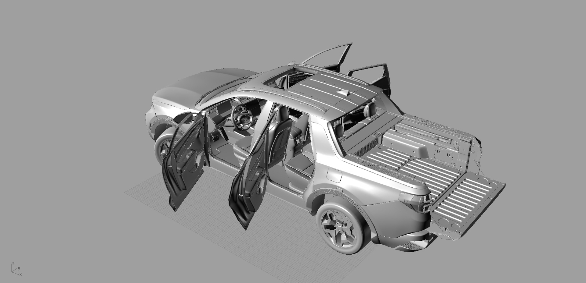 Hyundai Santa Cruz 2022 Opening Doors And Trunk Model TurboSquid