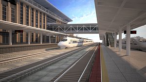 High-speed railway station Railway station Harmony Bullet train track 3D model