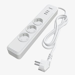 Power strip EU with USB ports white