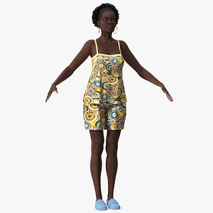 3D Afro American Grandma Wearing Pajamas Rigged
