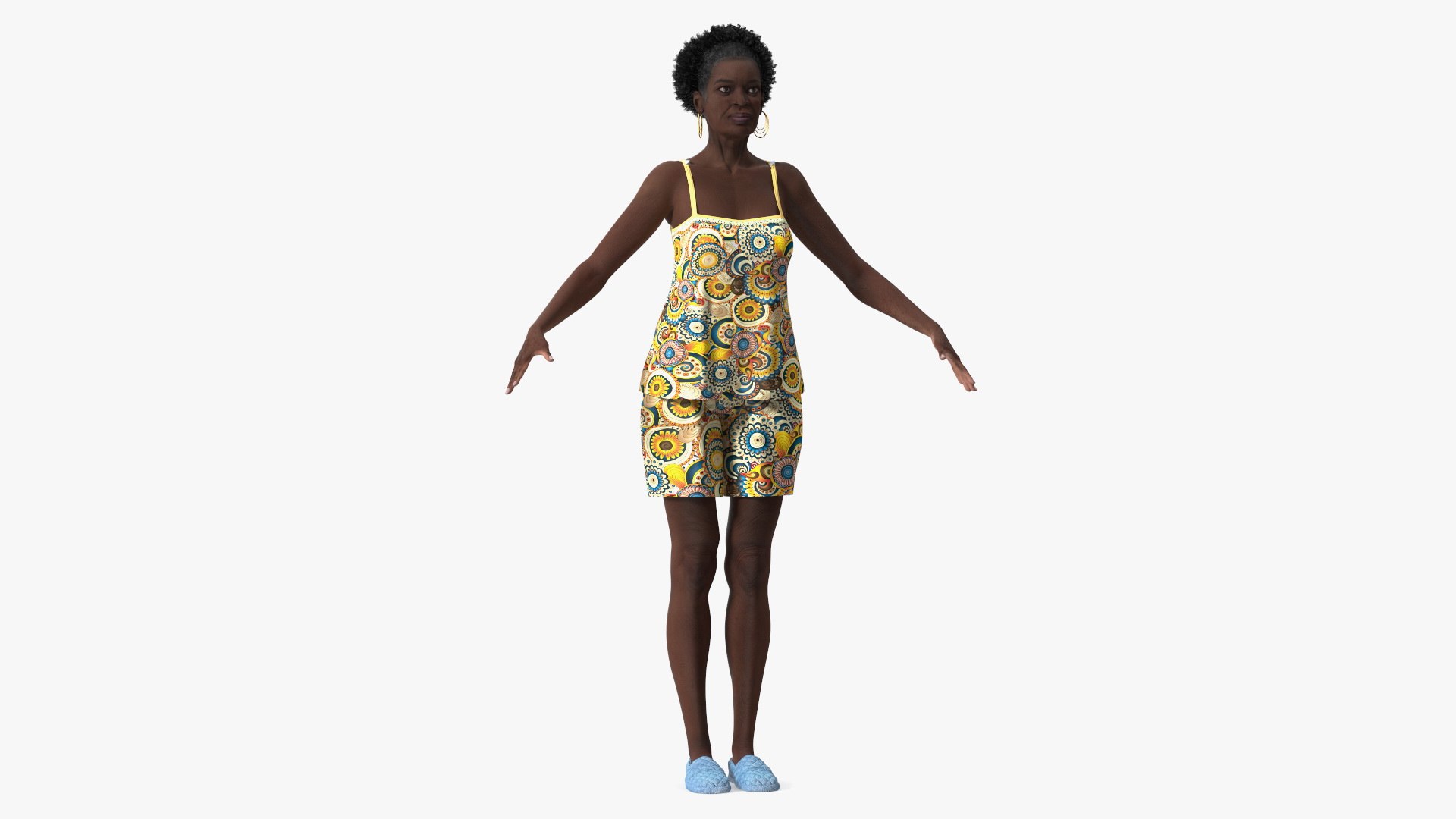 Afro American Grandma Wearing Pajamas Rigged 3D model preview