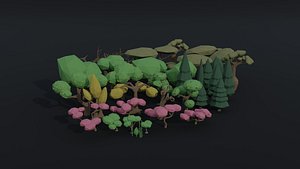 3D model Low-poly Cartoon fantasy trees asset Polygonal Style