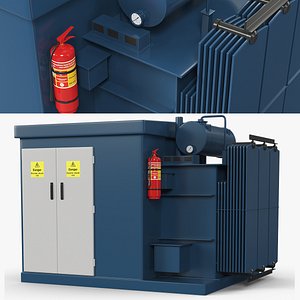 Electrical Transformer Substation Blue 3D