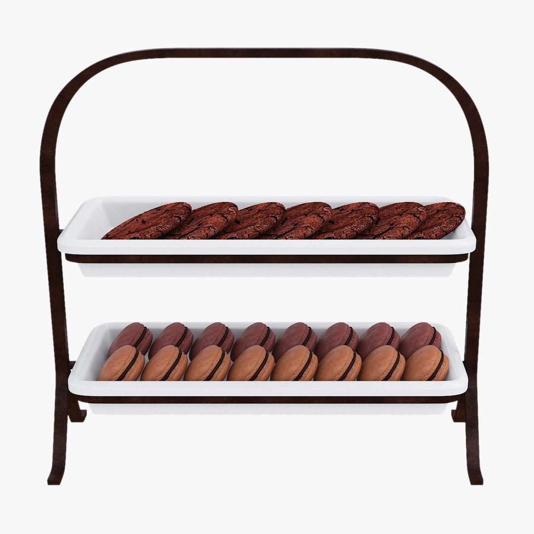 3D Chocolate cookie and macaroon stand - TurboSquid 1970025