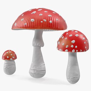 amanita mushrooms set 3D model