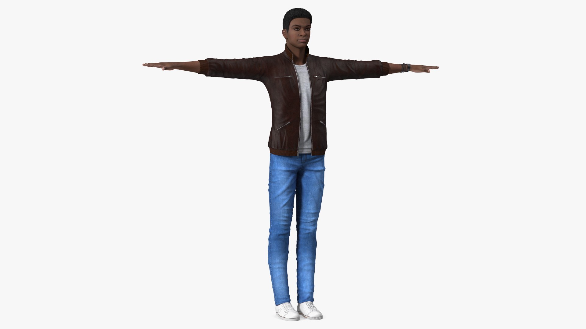 Teenager Light Skin Street Outfit T Pose 3D model preview