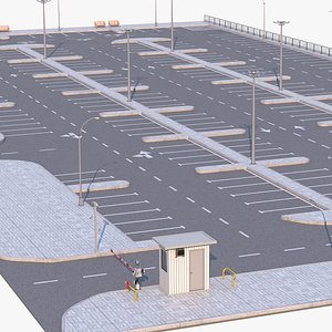 Paid Parking Lot With Barrier Gate 3D model