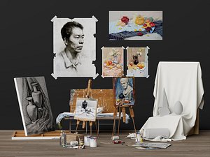 Art Studio Sketch Still Life Easel 3D Model Pack