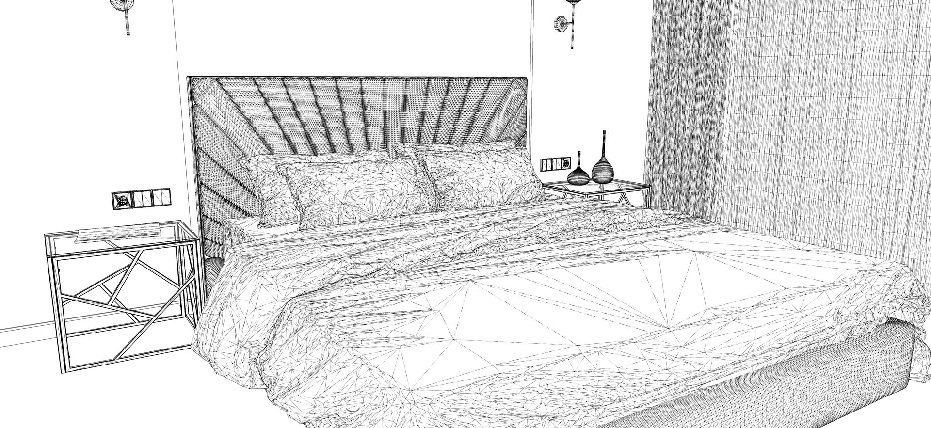 Luxury bedroom with decorative wall 3D model - TurboSquid 1970678