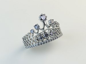 Engagement ring in the form of a crown in white gold with diamonds