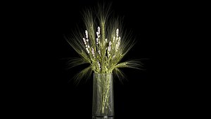 3D Bouquet of green wheat from spikelets and lavender flowers 282