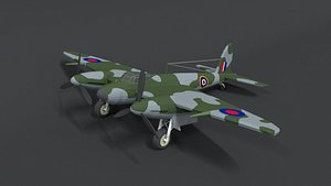 Low Poly Cartoon De Havilland DH 98 Mosquito WWII Airplane