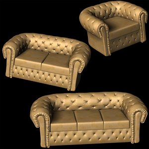 Chesterfield Leather Sofa Set