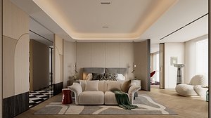 3D modern bedroom dressing room office room