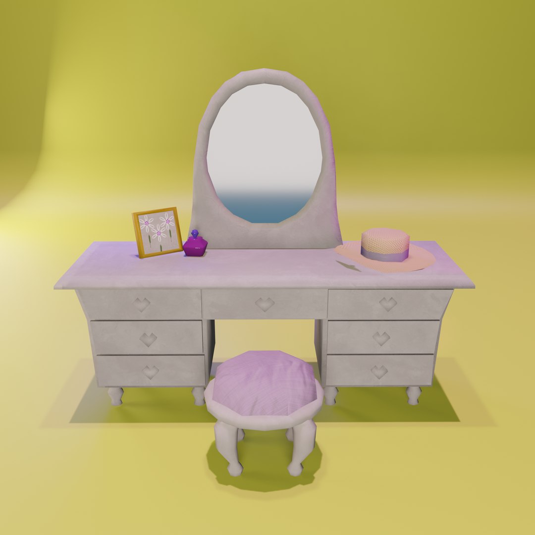 3D Dressing table for girl low poly model game ready PBR Low-poly 3D ...