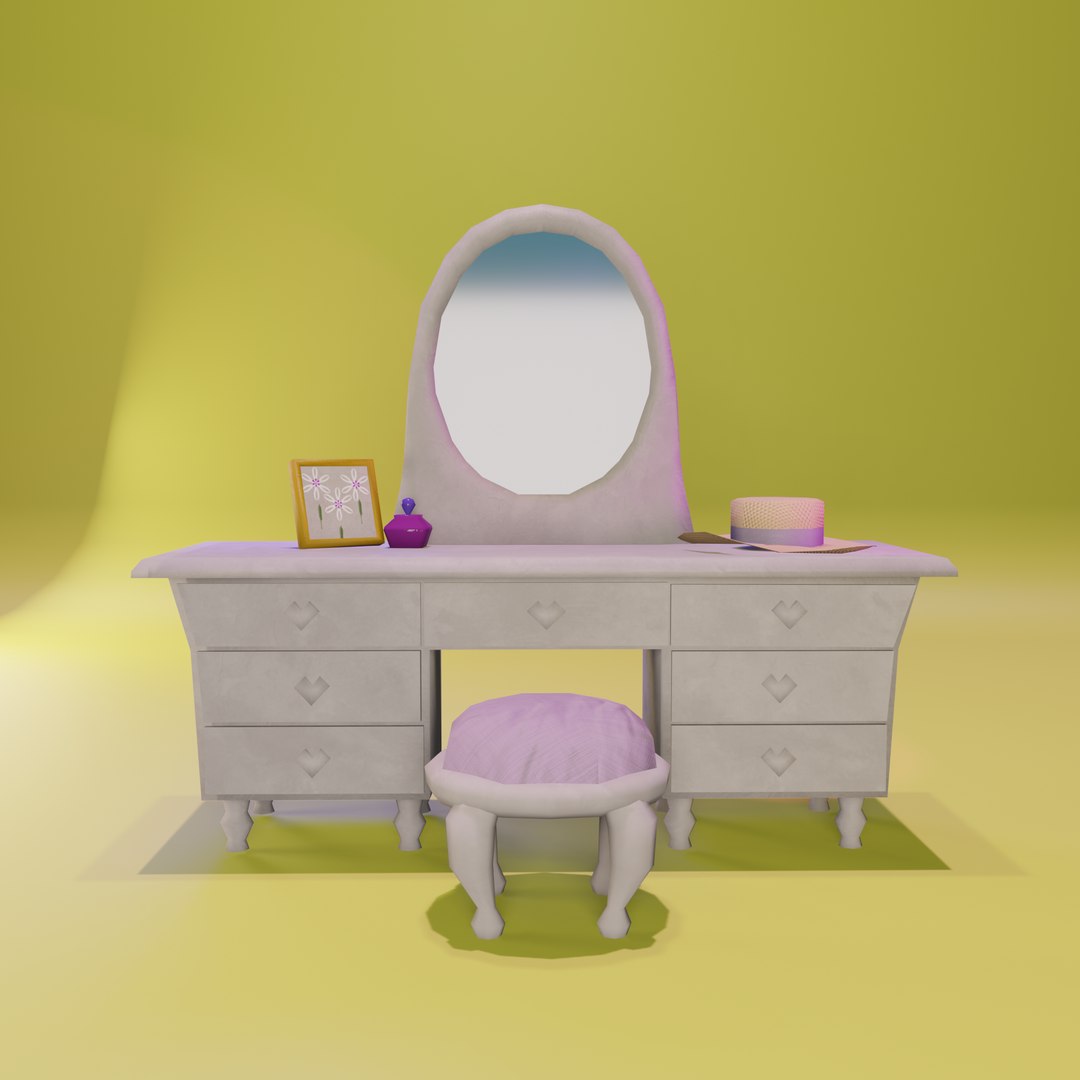 3D Dressing table for girl low poly model game ready PBR Low-poly 3D ...