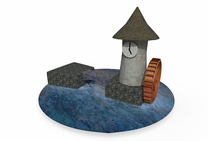 water wheel clock tower 3D model