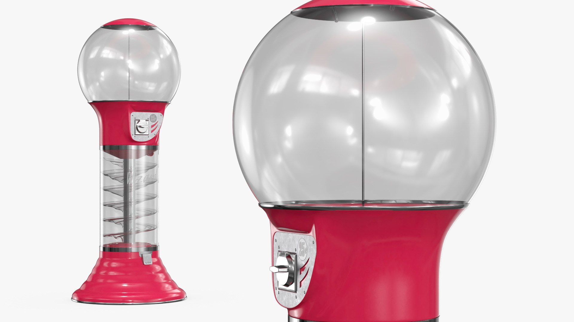 Quarter-Operated Gumball Machine with Transparent Body 3D model preview