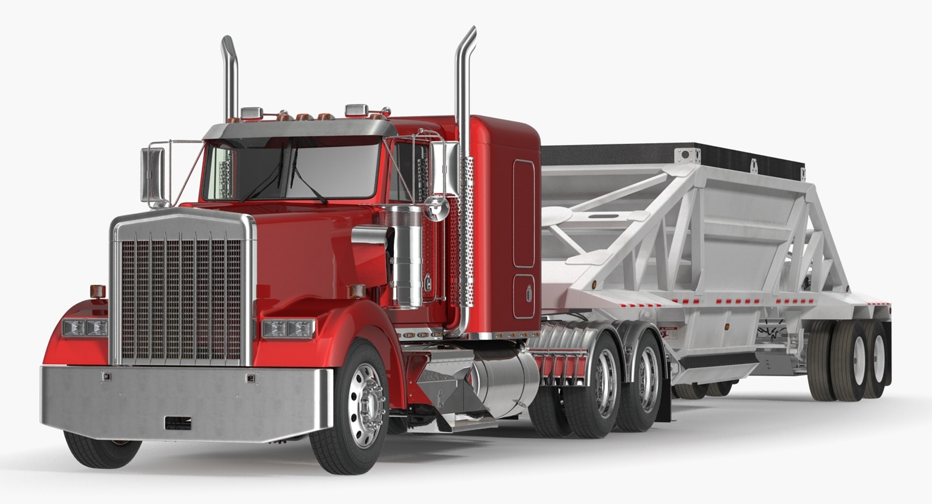 Truck with Bottom Dump Trailer 3D Model 3D model preview
