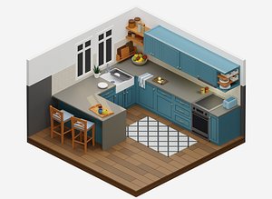 3D LowPoly Cartoon Kitchen scene model