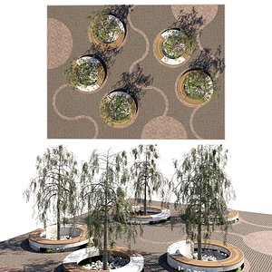 Urban Landscape Architecture Model with Circular Seating and Paving