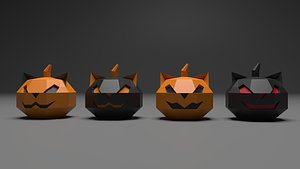 Pumpkin Cat Halloween Low Poly Model 3D print