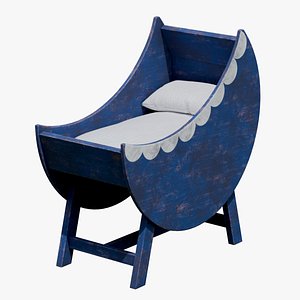 Vintage Wooden Baby Crib 3D model