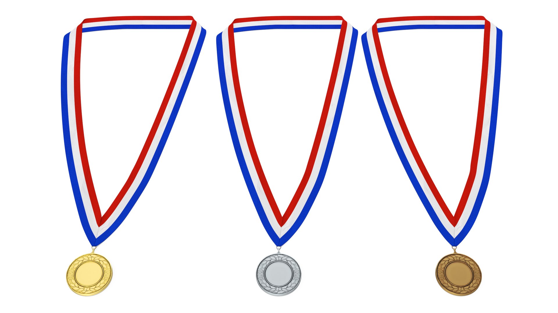 Set of Award Medals with Ribbons 3D model preview