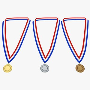 Set of Award Medals with Ribbons 3D model