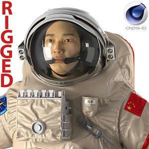 Chinese Astronaut Wearing Space Suit Haiying Rigged for Cinema 4D 3D Model