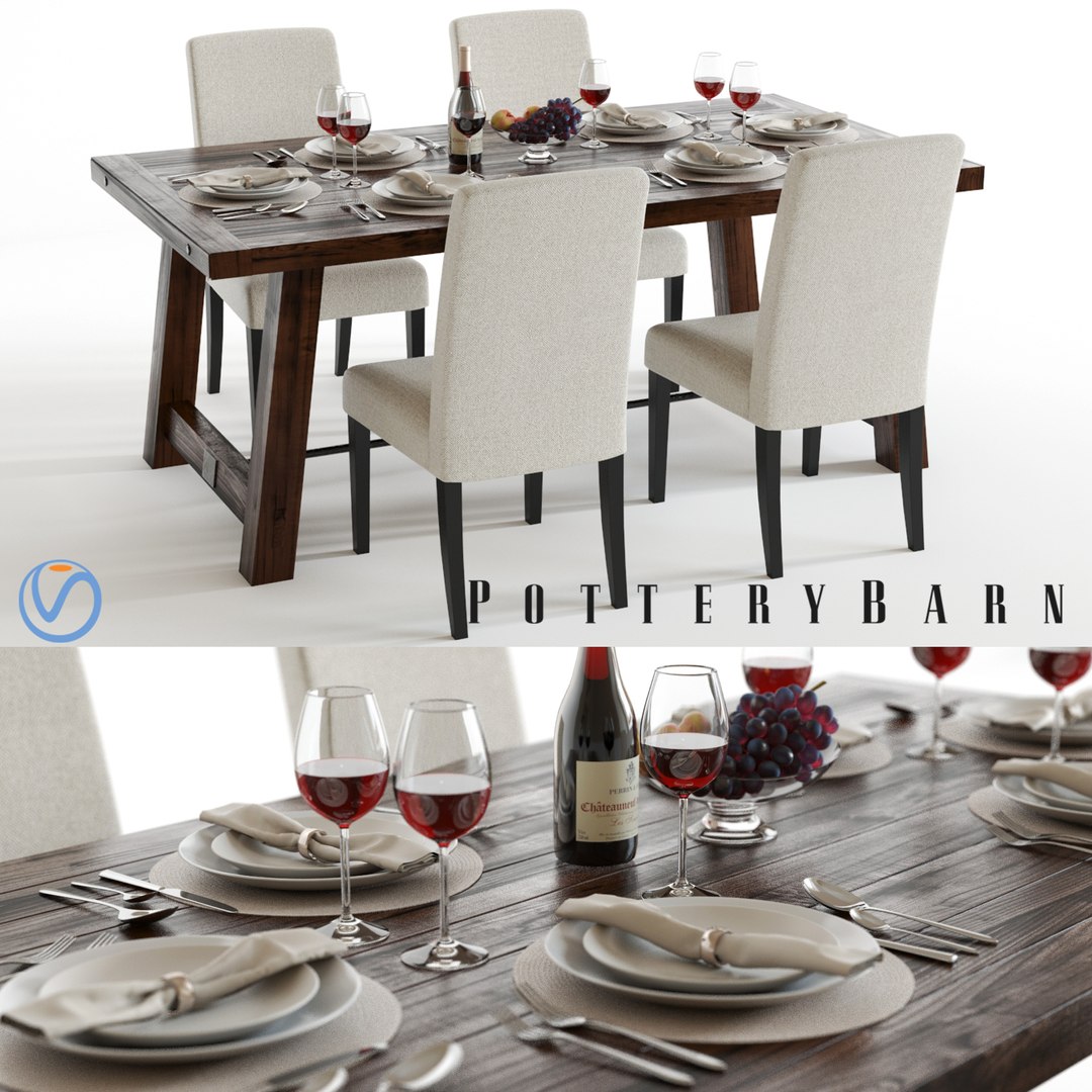 Set Pottery Barn Benchwright 3d Model
