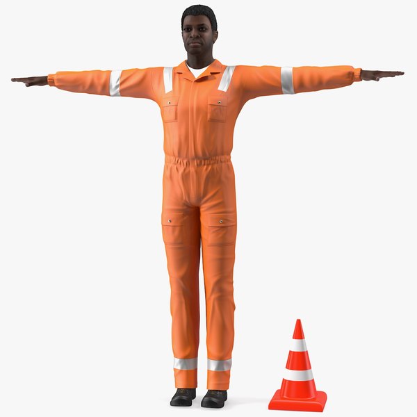 3D african american road worker