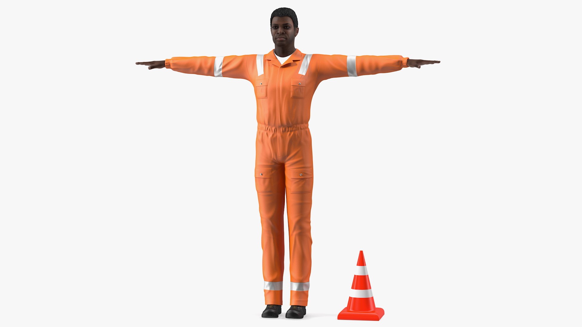 African American Road Worker T Pose 3D model preview