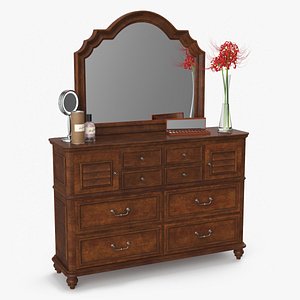 Classic Wooden Dresser with Mirror and Beauty Essentials