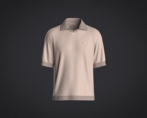 3D model Mens short sleeve johnny collar polo with texture fabric