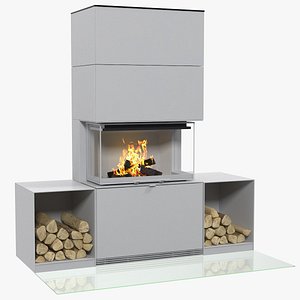 3D wood burning fireplace log model