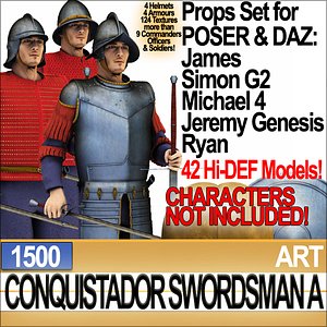 Props Set Poser Daz for Conquistador Swordsman A 1500