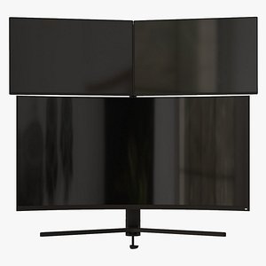 Monitor Setup Minimalist Triple Monitor Stand Low-poly 3D model model