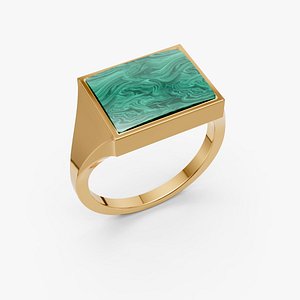 3D model Rectangular Silver Ring with Gemstone