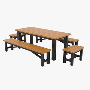 garden table benches set 3D model