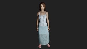 Realistic 3D Model of a Young Woman in a Blue Skirt and Patterns 3D model