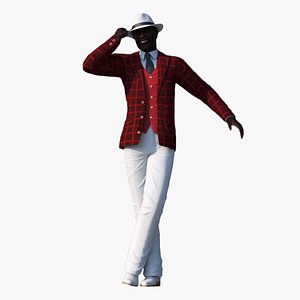 Afro American Elderly Man Formal Wear Rigged for Cinema 4D 3D
