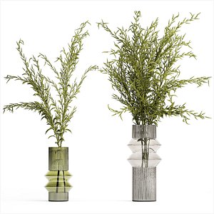 3D Bouquets of green branches of Solidago flowers in a vase 402