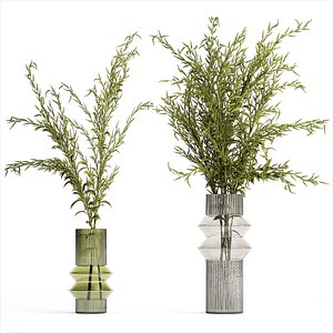 Bouquets of green branches of Solidago flowers in a vase 402
