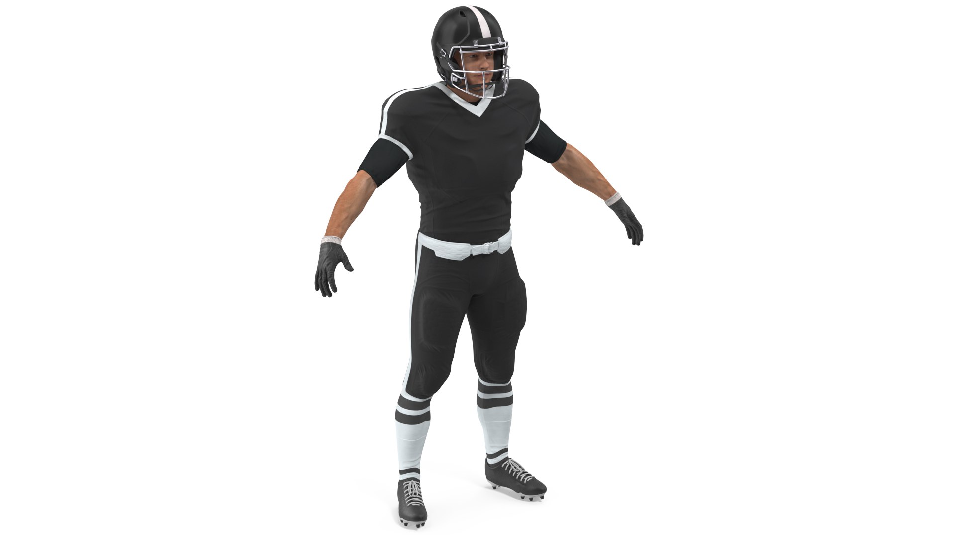 Man Black Uniform T-Pose American Football Players 3D model preview